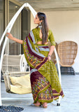 Mal Cotton Hand Block ikat Print Saree
