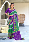 Mal Cotton Hand Block ikat Print Saree