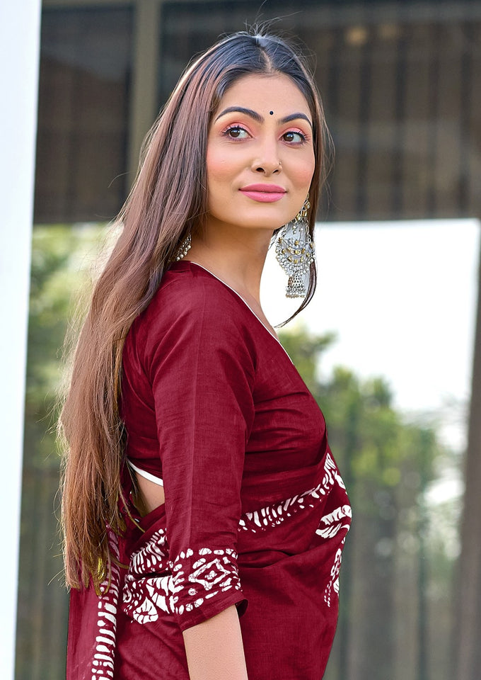 Pure Mal Cotton Hand Block Print Saree