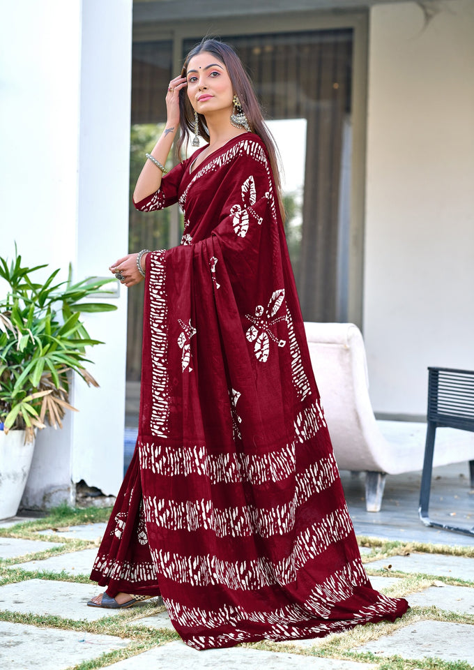 Pure Mal Cotton Hand Block Print Saree