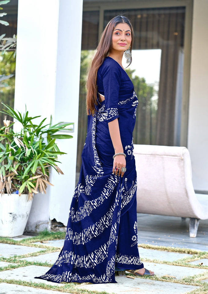 Pure Mal Cotton Hand Block Print Saree