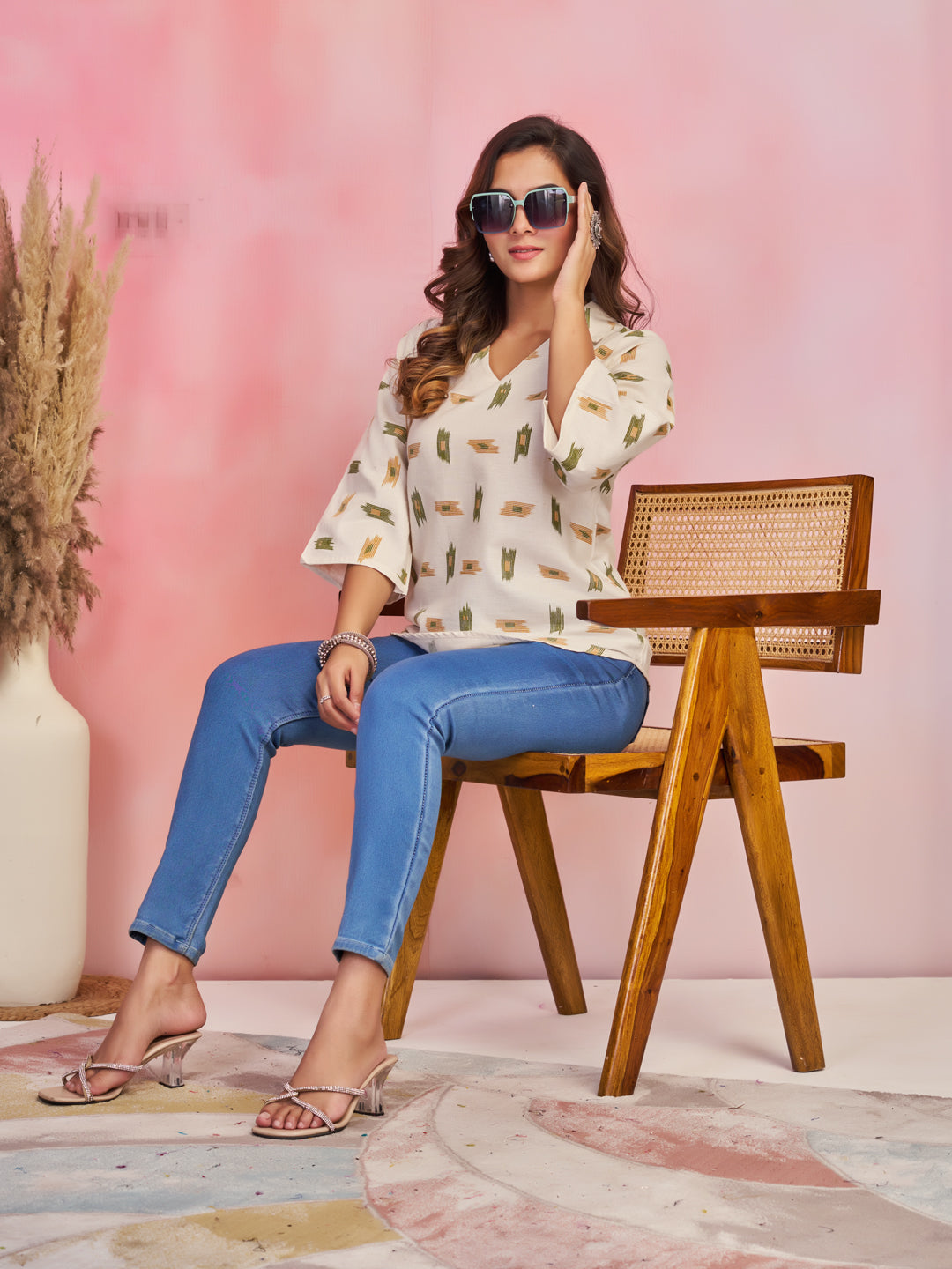 Geometric Print Short Kurti for Women - Office & Daily Wea