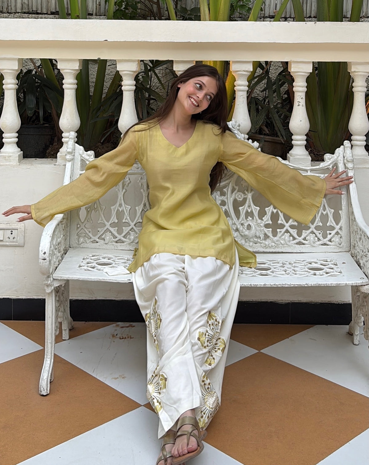 Lemon Yellow Farsi Salwar Set Embroidery