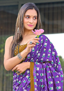 Hand Block Print Pure Mal Cotton Fabric Saree