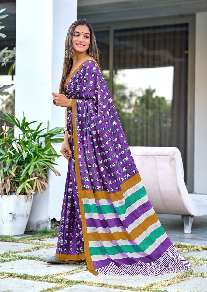 Hand Block Print Pure Mal Cotton Fabric Saree