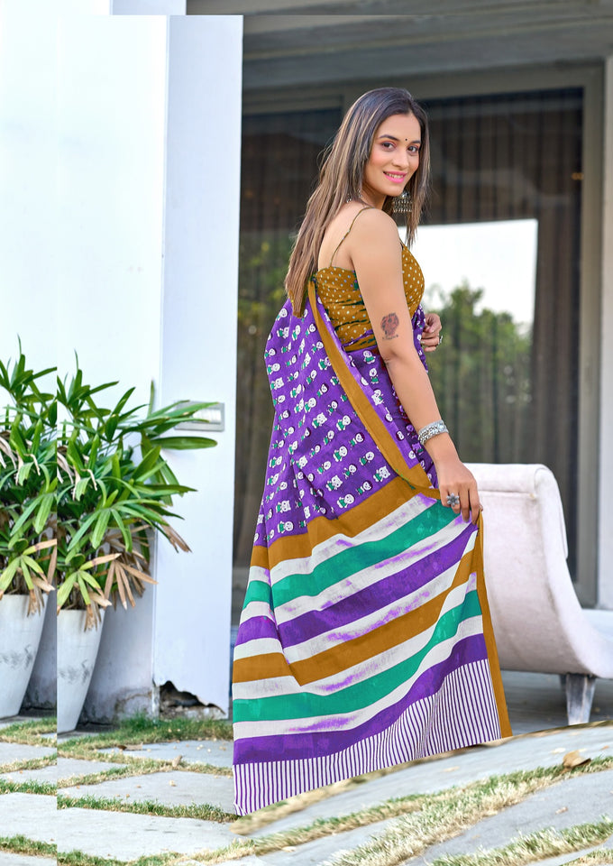 Hand Block Print Pure Mal Cotton Fabric Saree