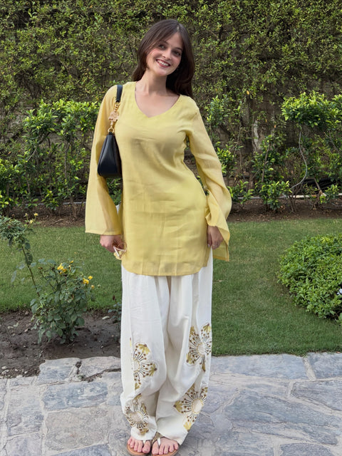Lemon Yellow Farsi Salwar Set Embroidery