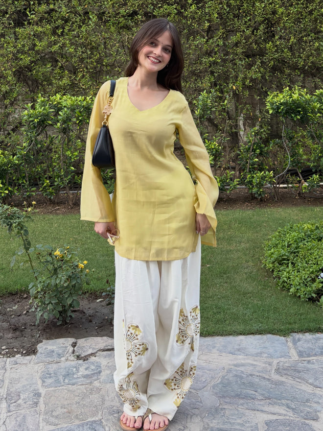 Lemon Yellow Farsi Salwar Set Embroidery