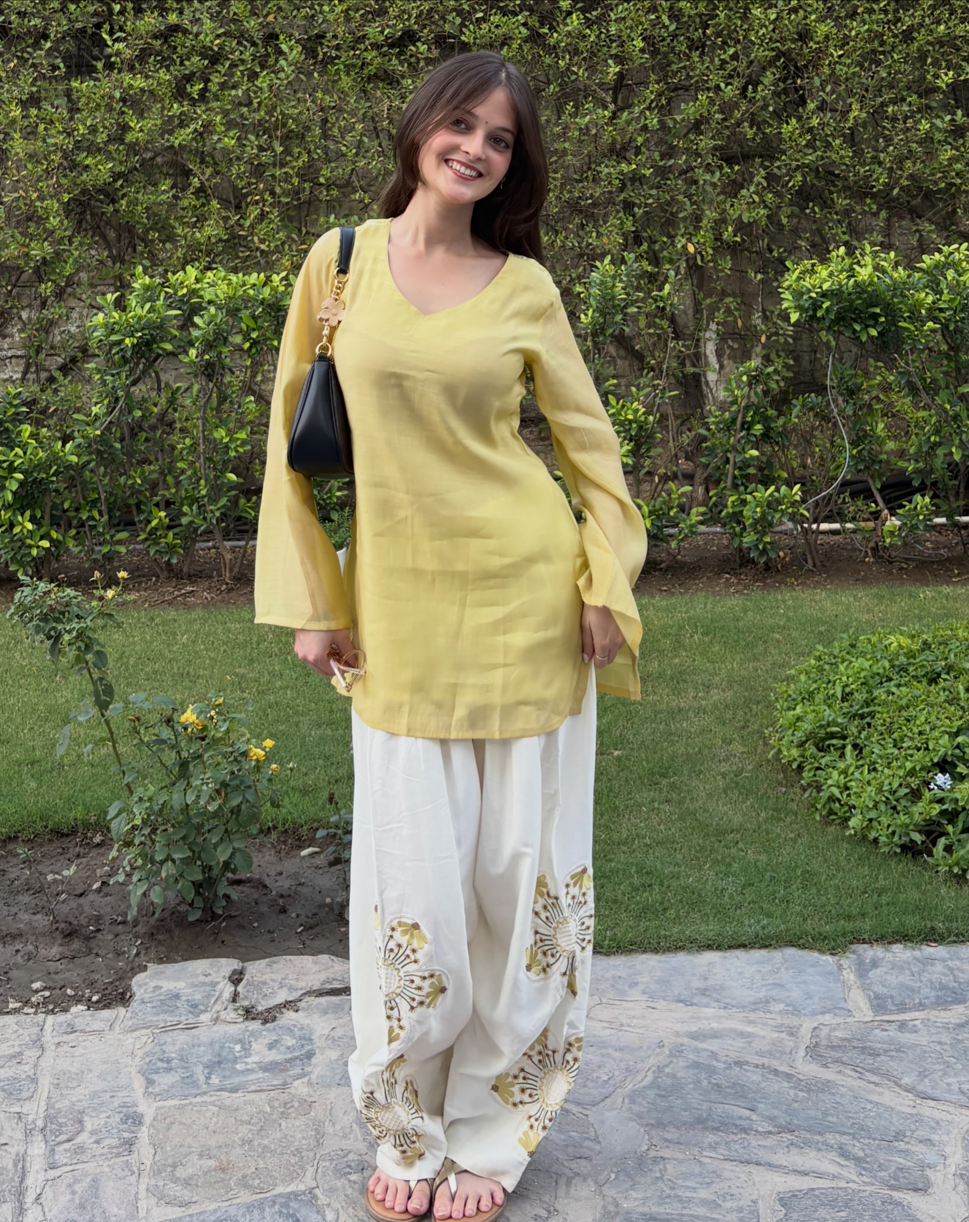Lemon Yellow Farsi Salwar Set Embroidery