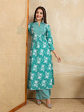 Handwork Pure Cotton Printed A-Line Kurta with Trousers Set