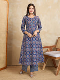 Handwork Pure Cotton Printed A-Line Kurta with Trousers Set