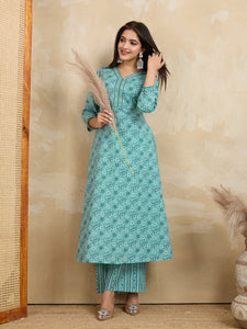 Pure Cotton Printed A-Line Kurta with Trousers Set