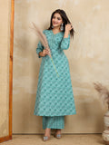 Pure Cotton Printed A-Line Kurta with Trousers Set