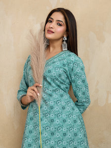 Pure Cotton Printed A-Line Kurta with Trousers Set