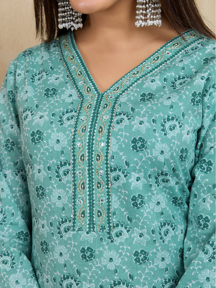 Pure Cotton Printed A-Line Kurta with Trousers Set