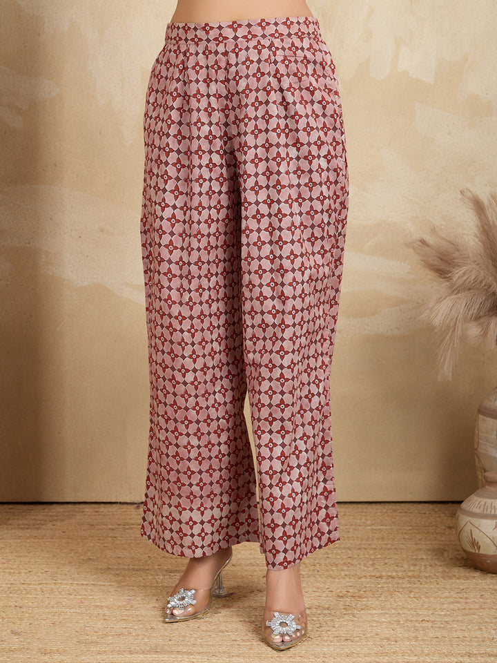 Earthy Rust & Mauve Pure Cotton Block Print Suit Set (3-Piece)