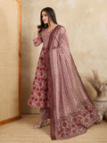 Earthy Rust & Mauve Pure Cotton Block Print Suit Set (3-Piece)