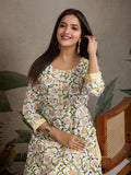 Handwork Pure Cotton Printed A-Line Kurta with Trousers Set