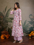 Blush Pink & White Floral Pure Cotton A-Line Kurta Set