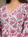 Blush Pink & White Floral Pure Cotton A-Line Kurta Set