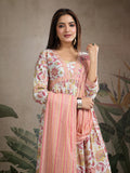 Sweet Pastel Dream: Pure Cotton Floral Anarkali Set (3-Piece)