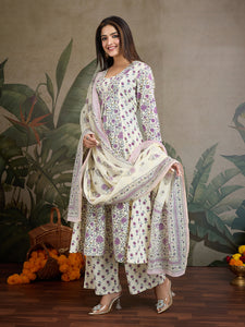 Sunshine & Sparkle: Pure Cotton Mirror Work Anarkali Set (3-Piece)