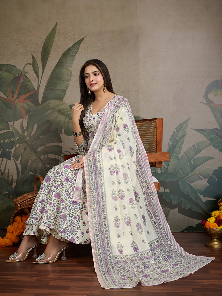 Sunshine & Sparkle: Pure Cotton Mirror Work Anarkali Set (3-Piece)