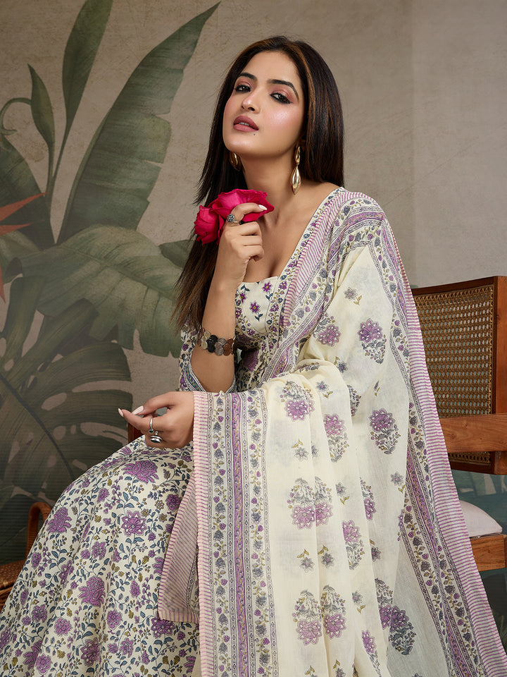 Sunshine & Sparkle: Pure Cotton Mirror Work Anarkali Set (3-Piece)