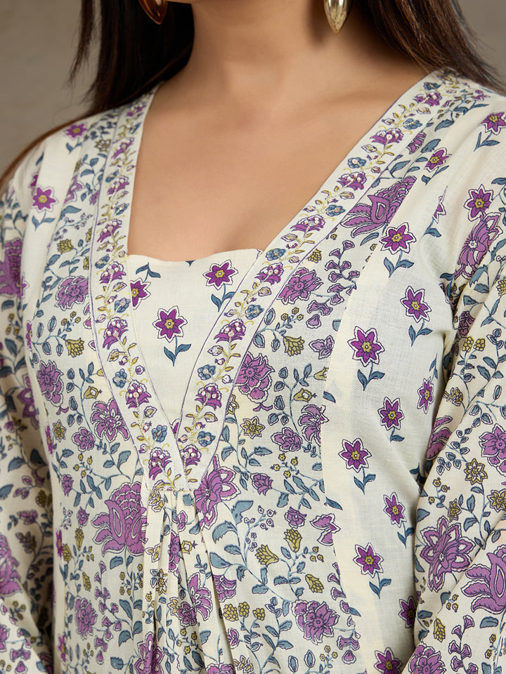 Sunshine & Sparkle: Pure Cotton Mirror Work Anarkali Set (3-Piece)