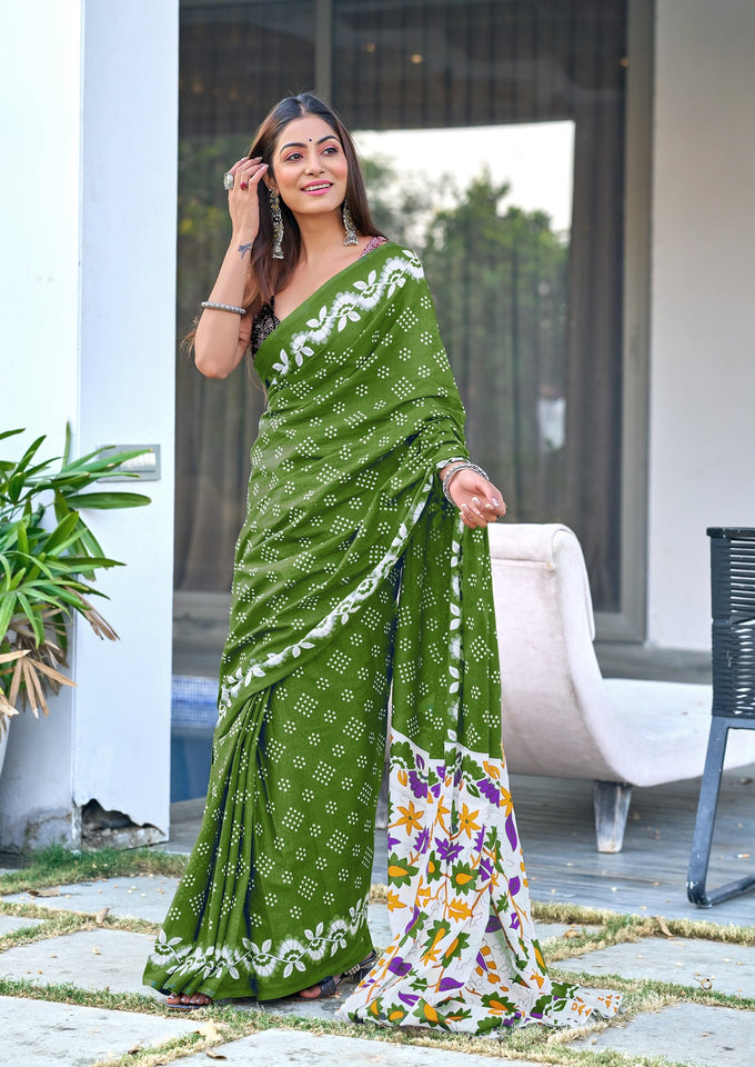 Hand Block Print Pure Mal Cotton Fabric in Elegant Green