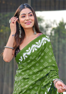 Hand Block Print Pure Mal Cotton Fabric in Elegant Green