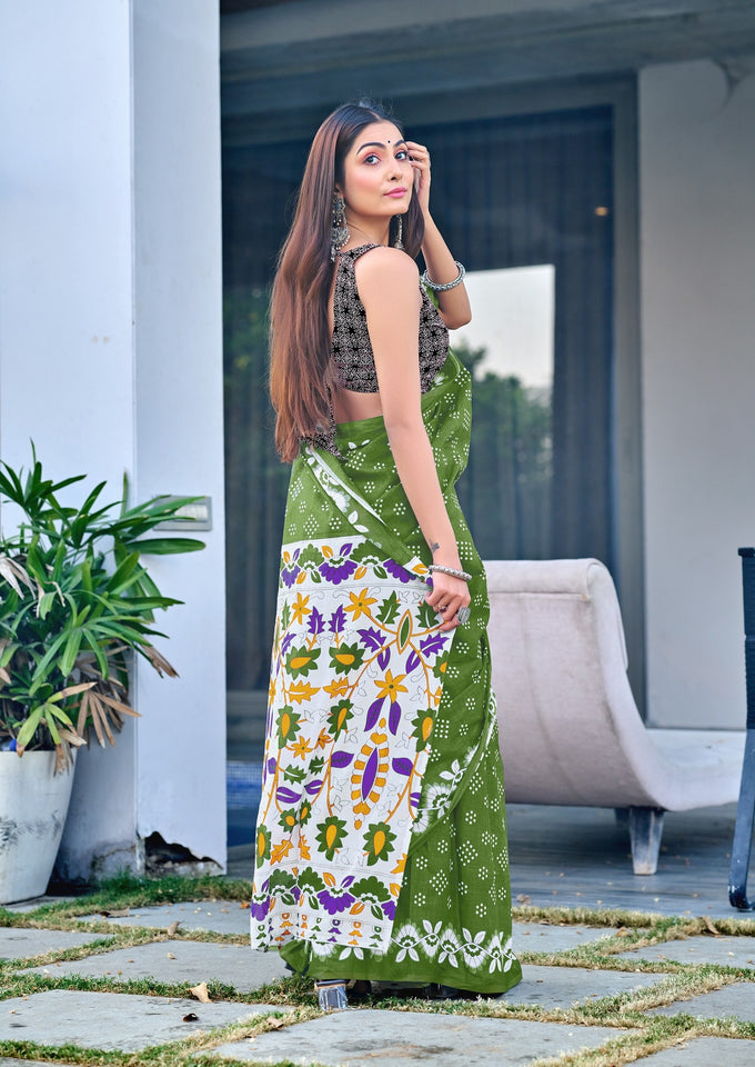 Hand Block Print Pure Mal Cotton Fabric in Elegant Green