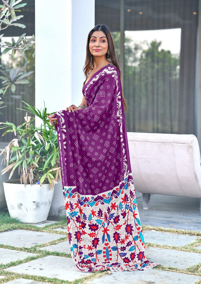 Hand Block Print Pure Mal Cotton Fabric in Elegant  Purple Color