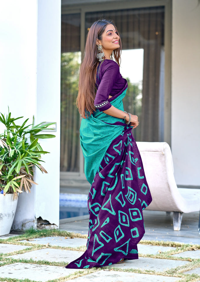 Pure Mal Cotton Hand Block Print Saree