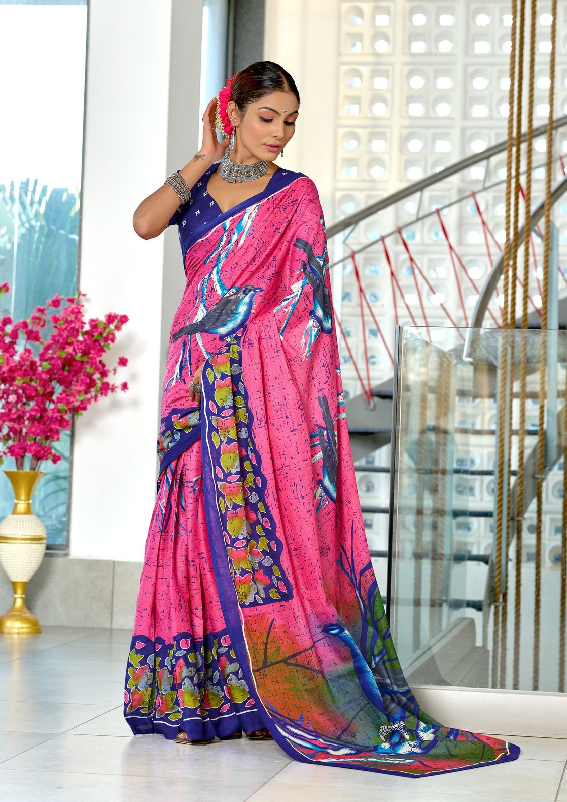 Mal Cotton Hand Block floral Print Saree
