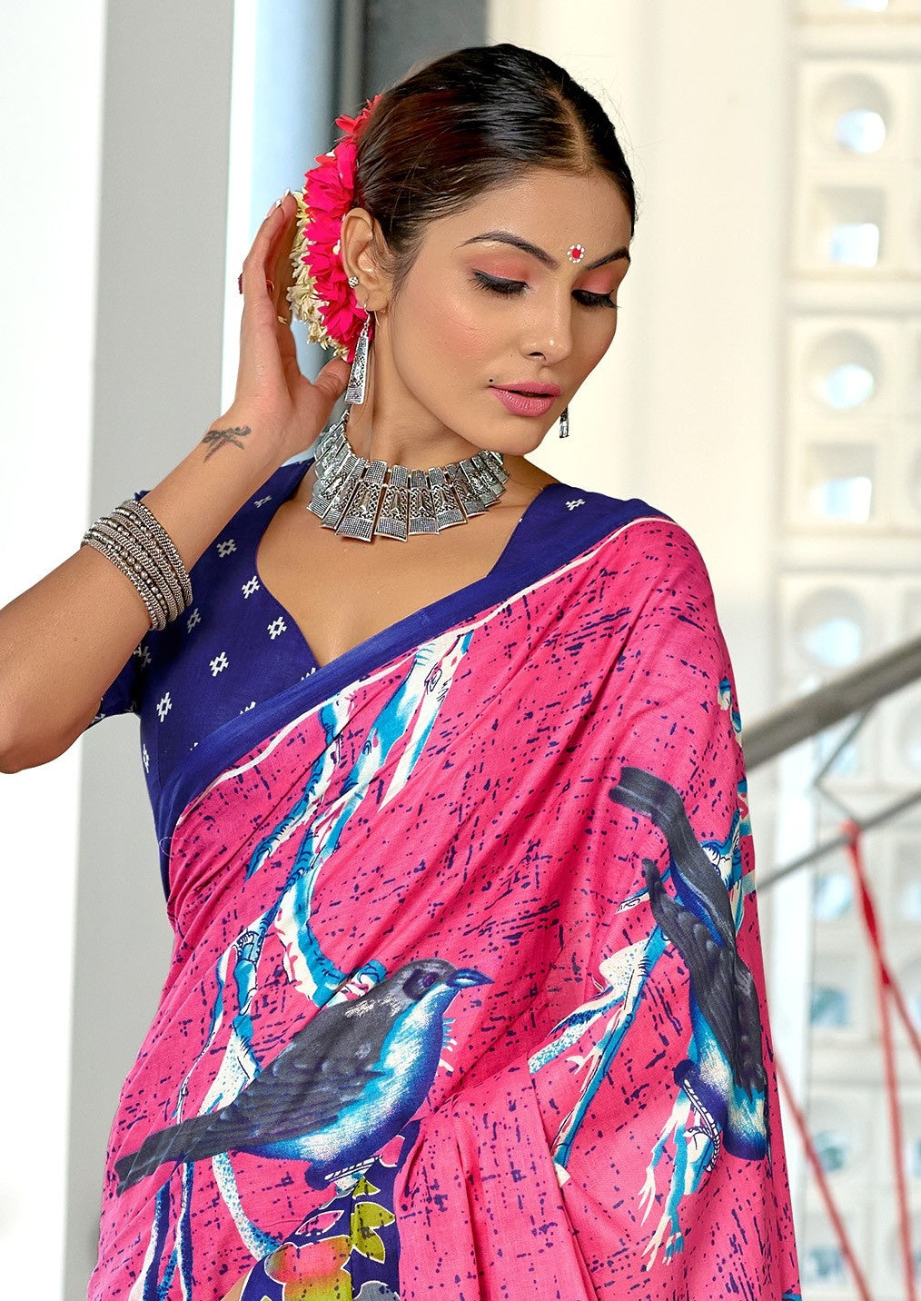 Mal Cotton Hand Block floral Print Saree