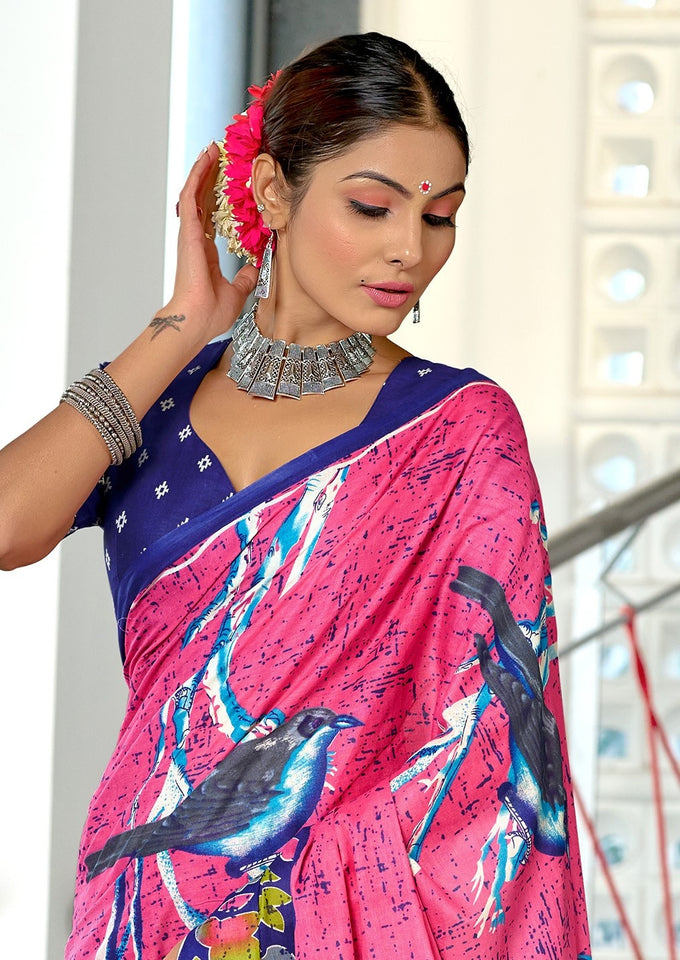 Mal Cotton Hand Block floral Print Saree