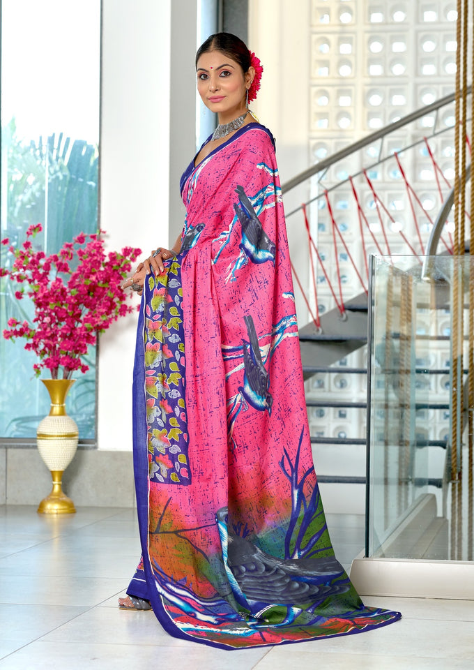 Mal Cotton Hand Block floral Print Saree