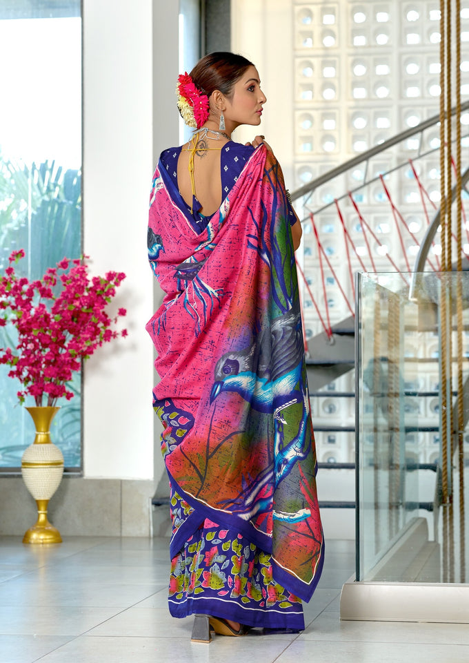 Mal Cotton Hand Block floral Print Saree