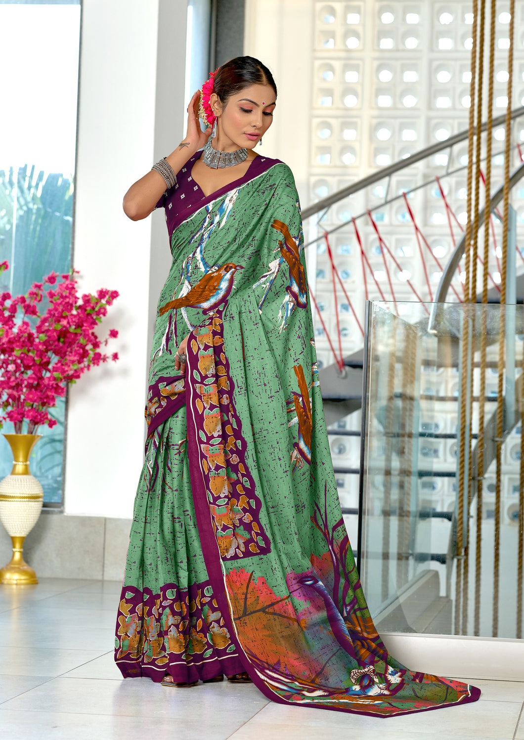 Mal Cotton Hand Block floral Print Saree
