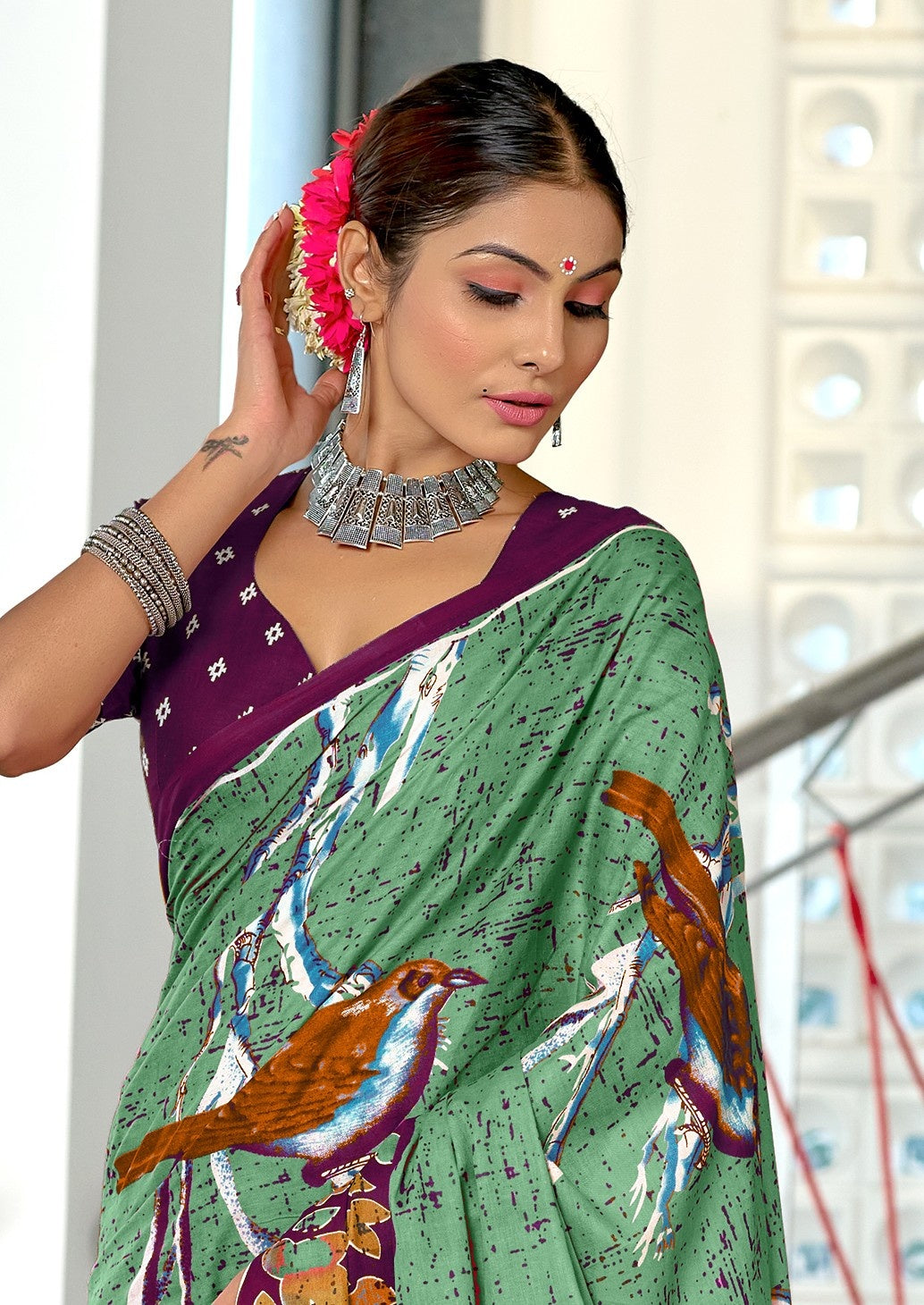 Mal Cotton Hand Block floral Print Saree