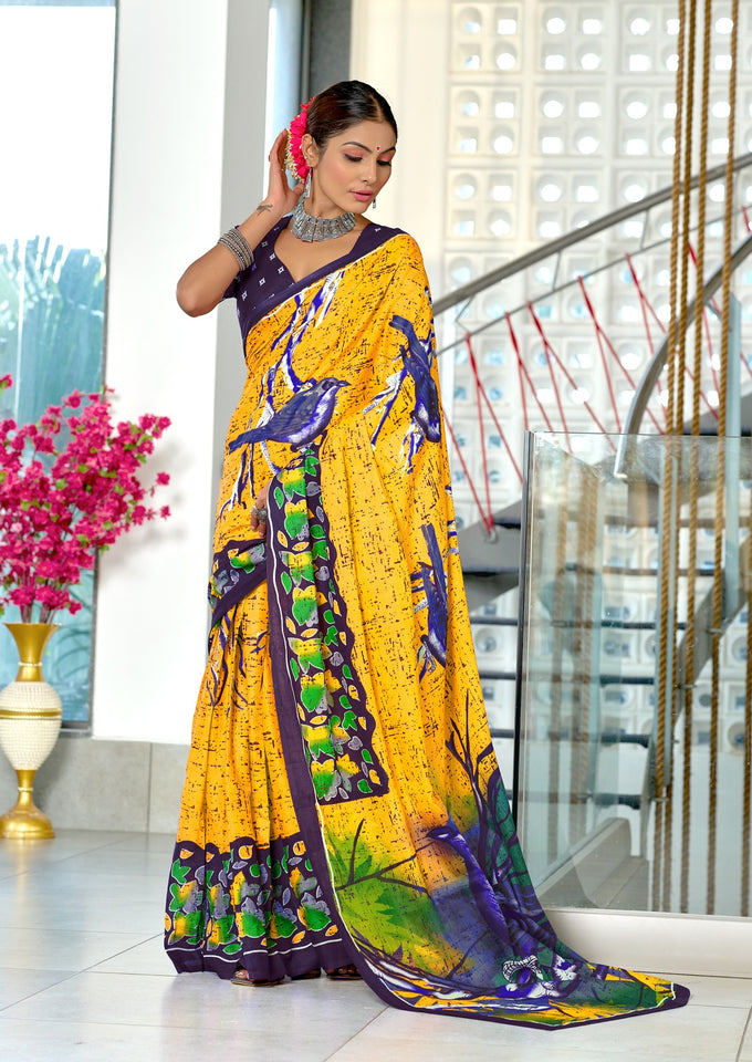 Mal Cotton Hand Block floral Print Saree