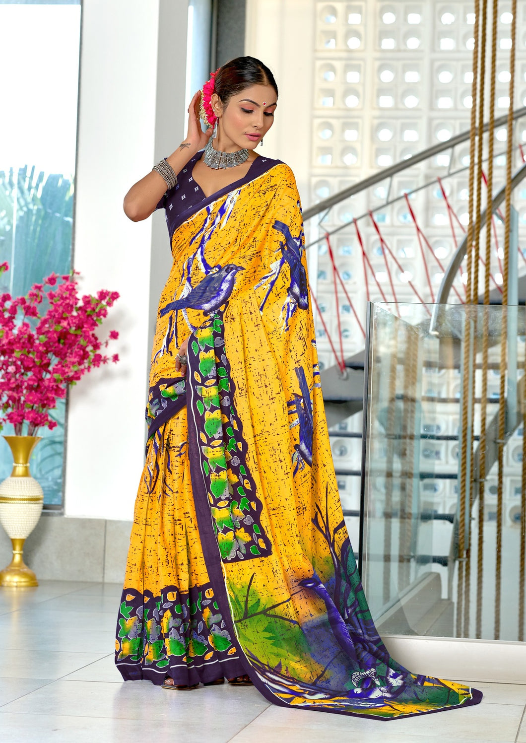 Mal Cotton Hand Block floral Print Saree