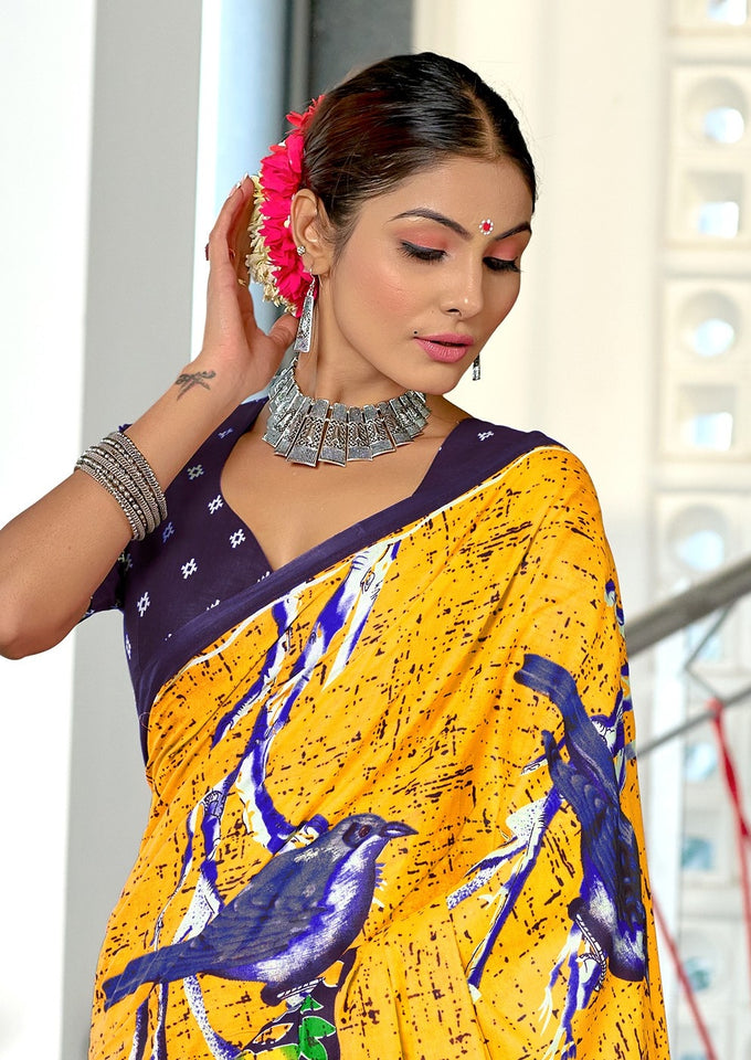 Mal Cotton Hand Block floral Print Saree