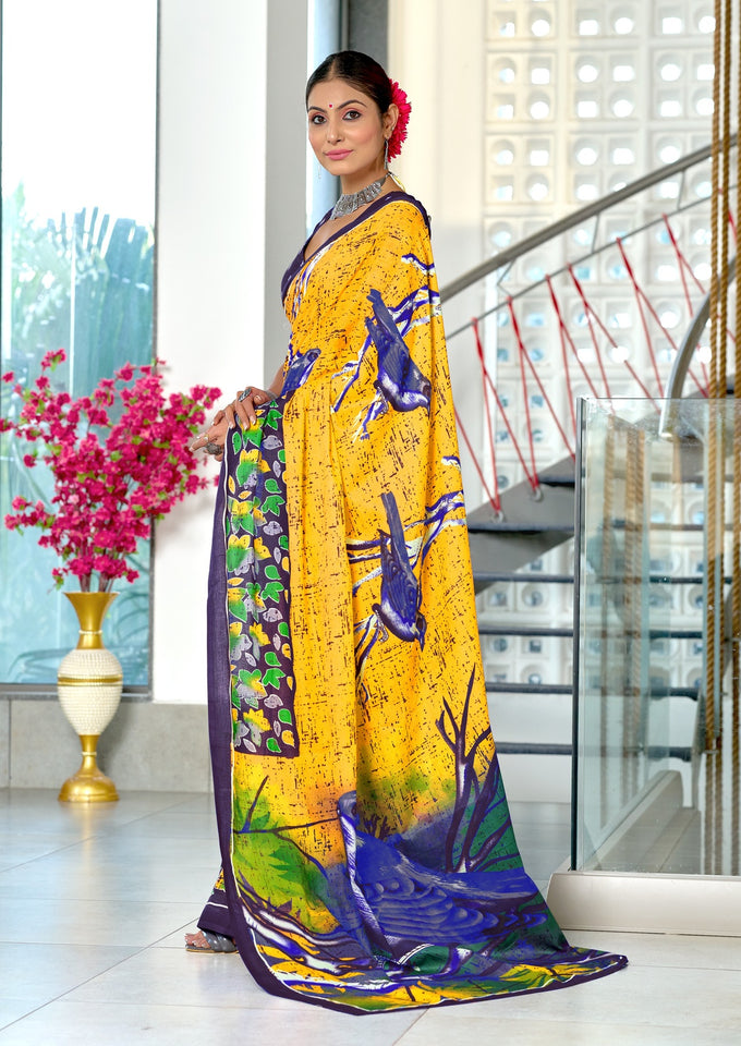 Mal Cotton Hand Block floral Print Saree