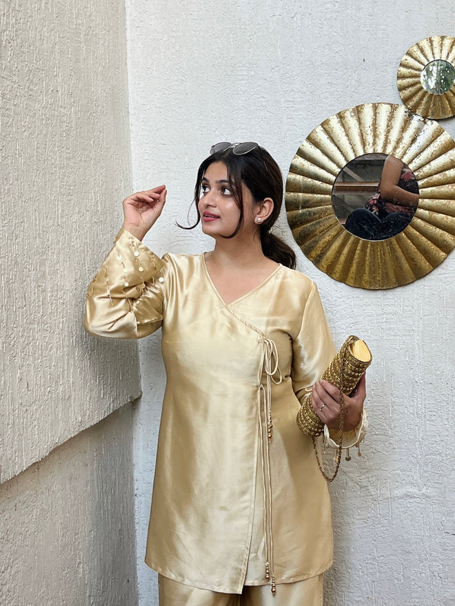 Gold Silk-Based Handwork Kurti Set