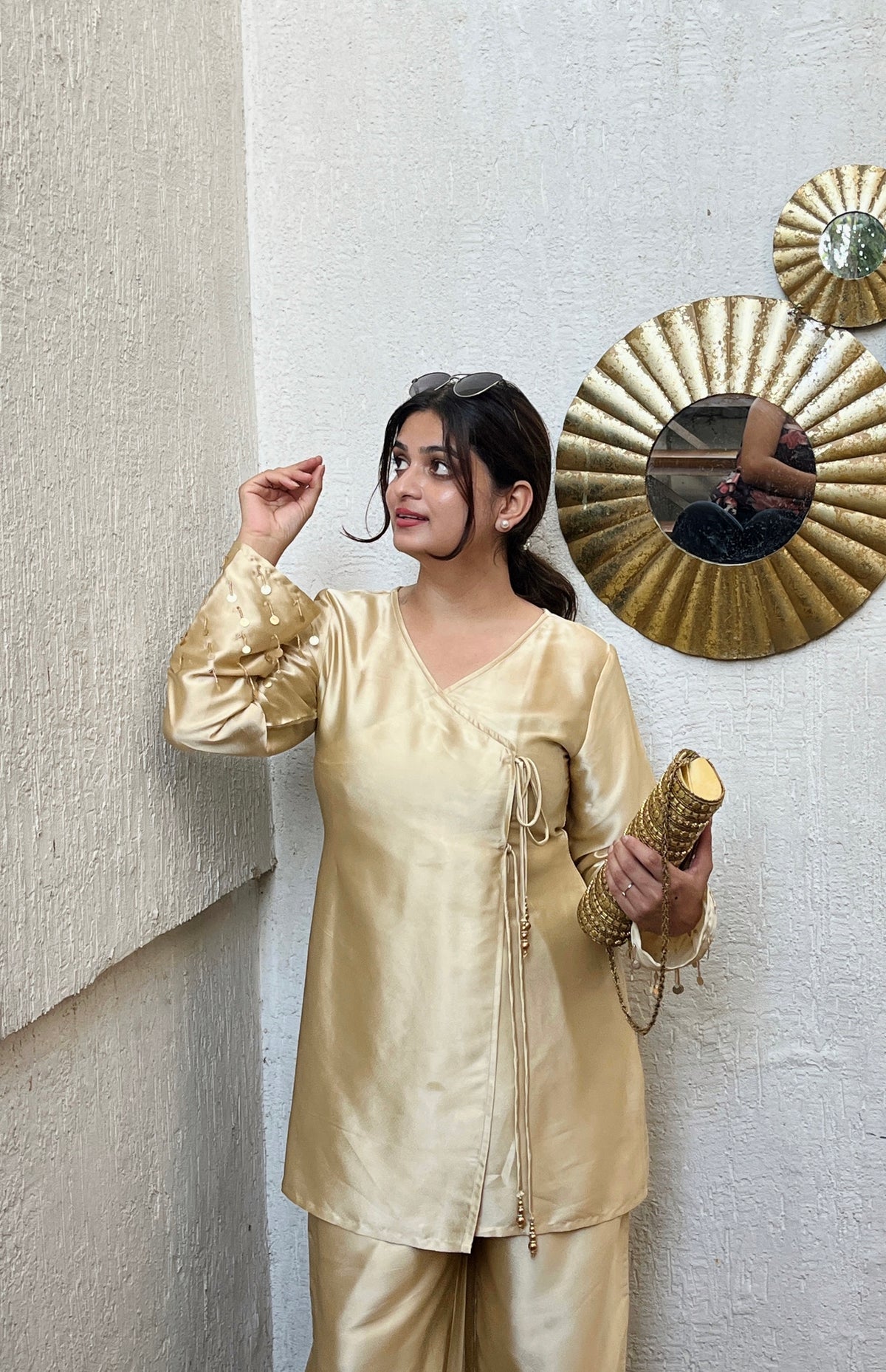 Gold Silk-Based Handwork Kurti Set