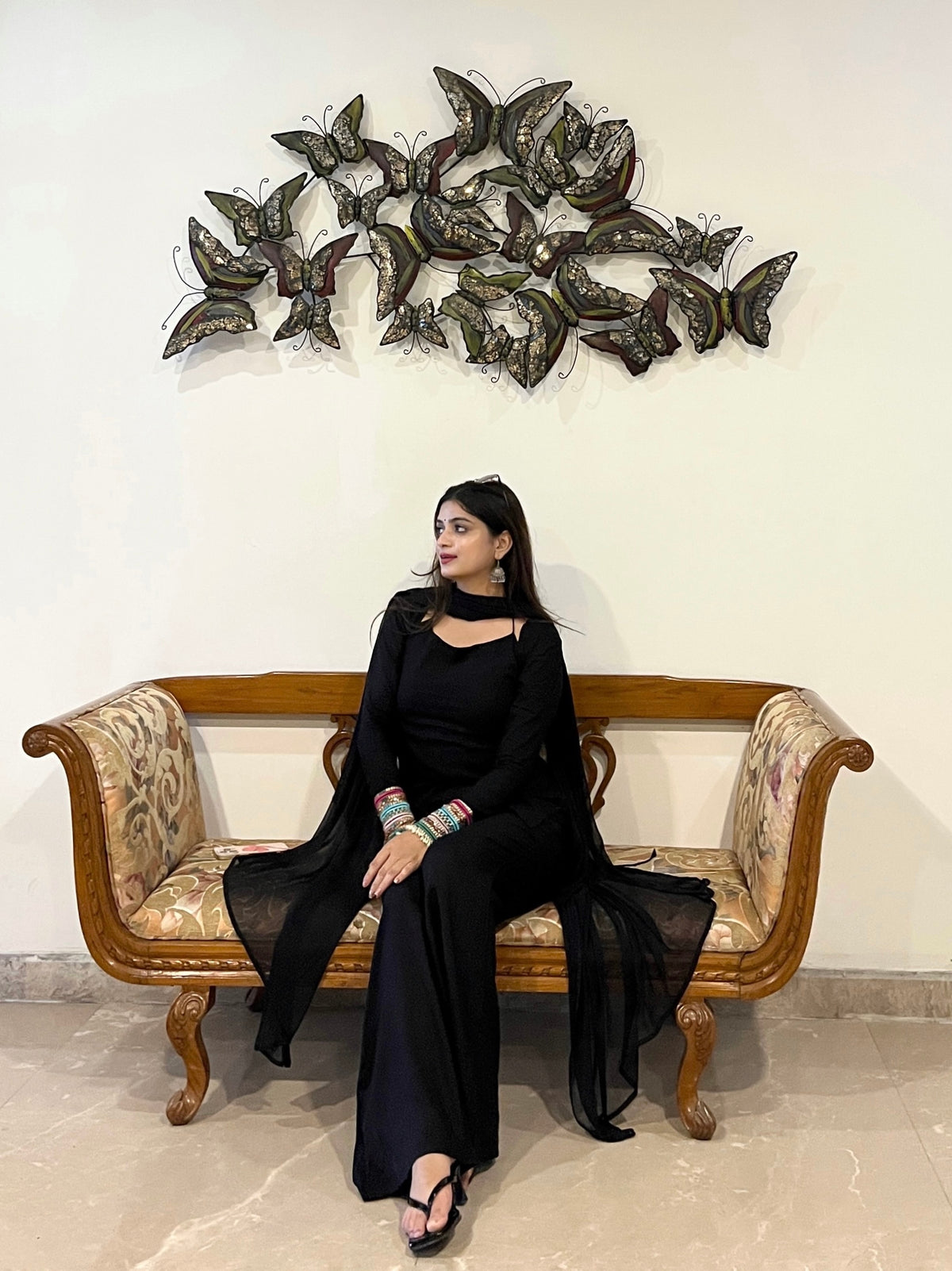 Black Sleeve Handwork Kurta Set