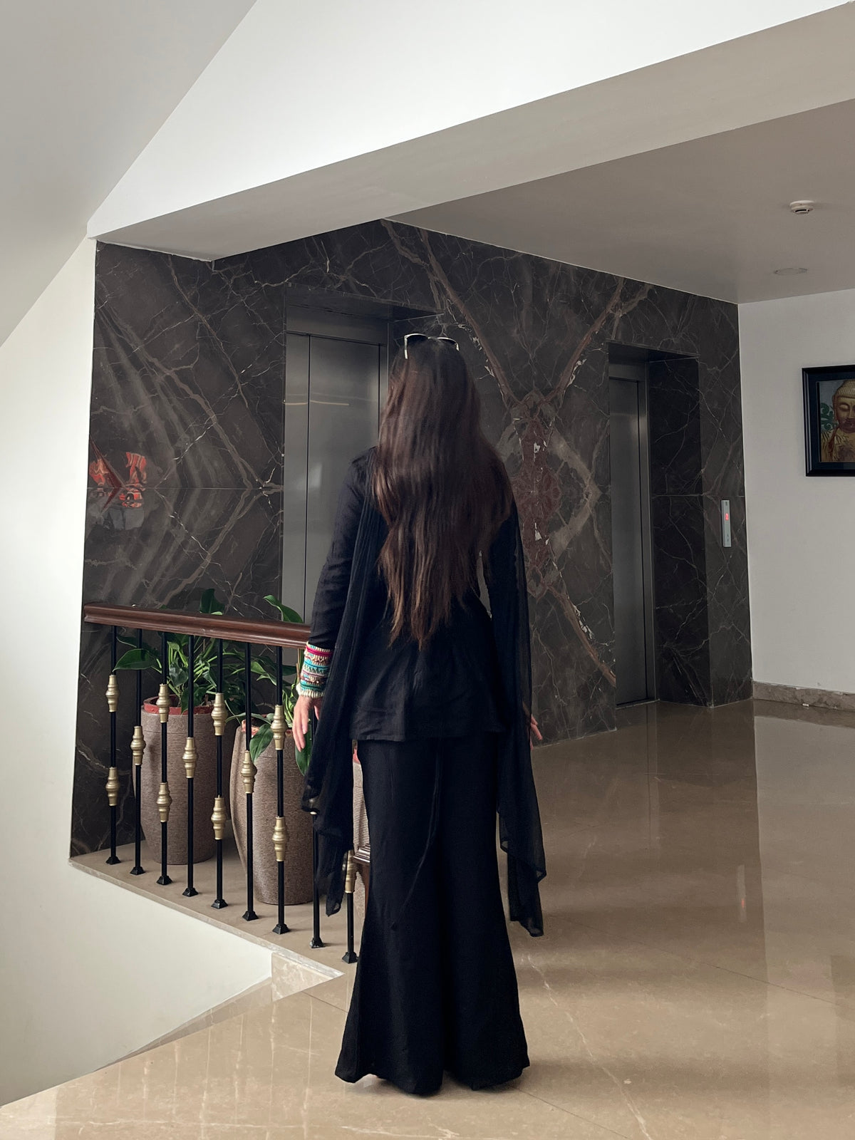 Black Sleeve Handwork Kurta Set
