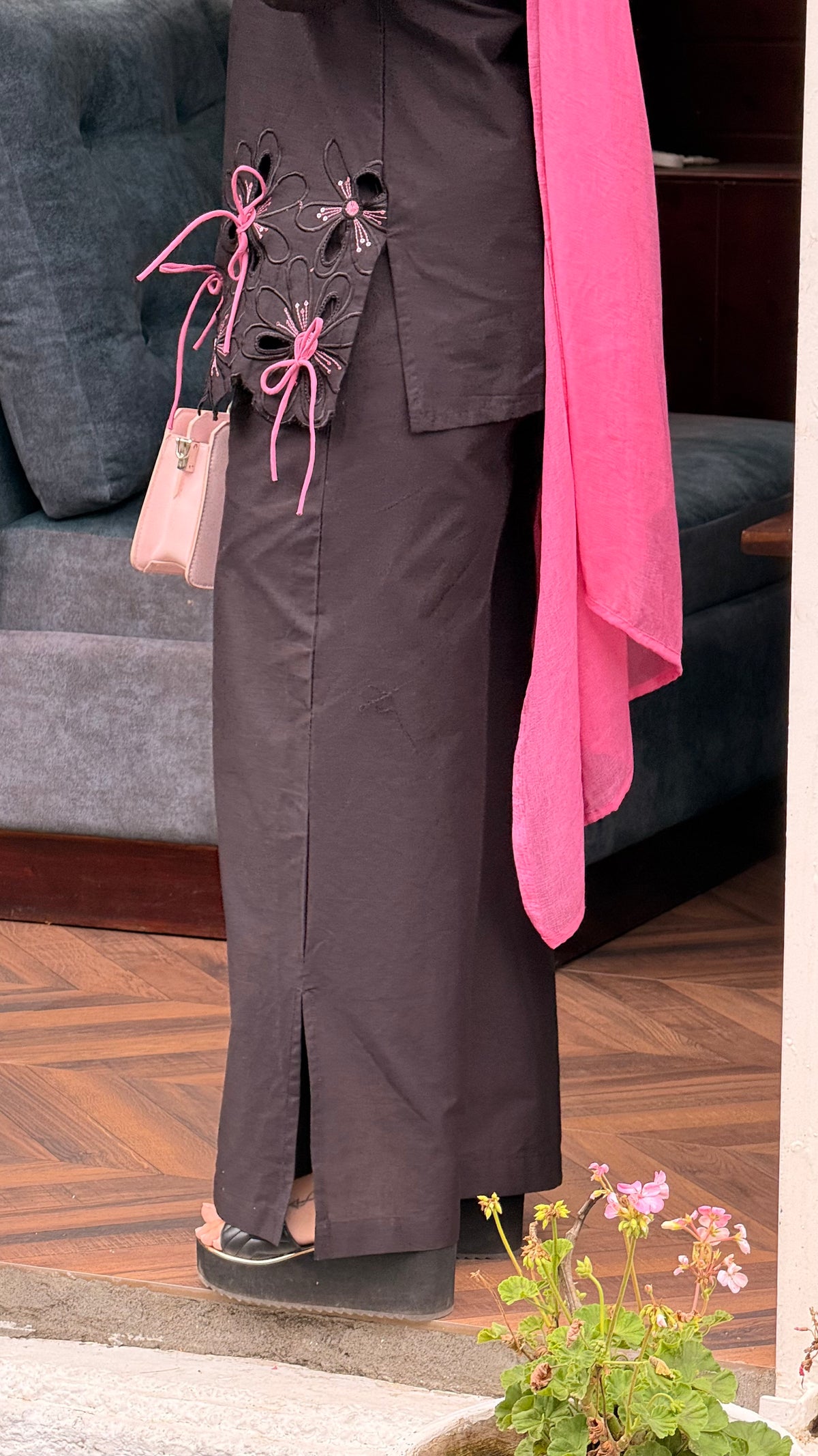 Black Pink Bow Farsi Salwar Set